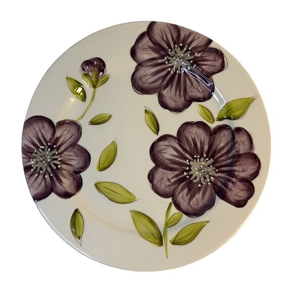 NWT Laurie Gates Purple Posie Collection Set-2 Dinner Plates 11" HARD TO FIND - Picture 7 of 8